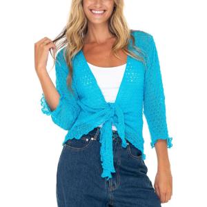imageBack From Bali Womens 100 Cotton Shrug Tie Front Cardigan Lightweight Soft Knit 34 Sleeve Open Front SweaterTurquoise