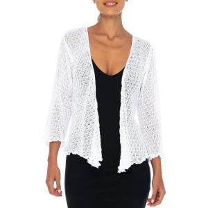 imageBack From Bali Womens 100 Cotton Shrug Tie Front Cardigan Lightweight Soft Knit 34 Sleeve Open Front SweaterWhite