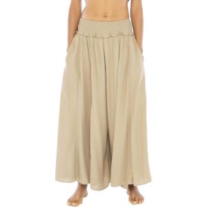 imageBack From Bali Womens Boho Wide Leg Palazzo Pants Smocked Waist Harem Lounge Loose Summer Beach PantsBeige