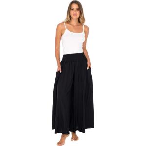 imageBack From Bali Womens Boho Wide Leg Palazzo Pants Smocked Waist Harem Lounge Loose Summer Beach PantsBlack