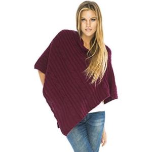 imageBack From Bali Womens Cable Knit Poncho Sweater Cape Boho Soft CasualMaroon