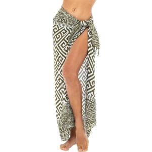 imageBack From Bali Womens Geometric Print Sarong Wrap Beach Pareo Swimsuit Cover Up Skirt with Coconut ClipFern