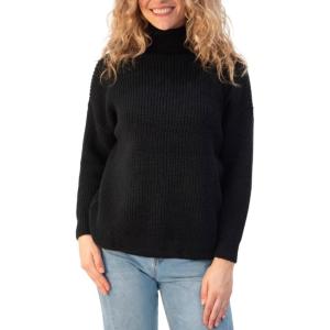 imageBack From Bali Womens High Turtleneck Sweater Oversized Slouchy Drop Shoulder Long SleevesBlack