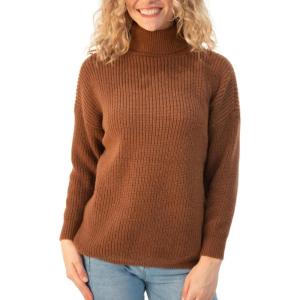 imageBack From Bali Womens High Turtleneck Sweater Oversized Slouchy Drop Shoulder Long SleevesBrown