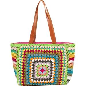 imageBack From Bali Womens Large Hand Crochet Tote Bag  Fully Lined Zipper Closure Over the Shoulder Handle HandbagLime