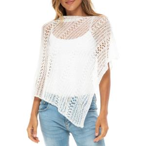 imageBack From Bali Womens Lightweight Knit Poncho Sweater Sheer Pullover Shrug Shawl Summer Cover UpWhite