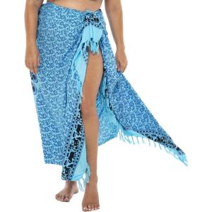 imageBack From Bali Womens Plus Size Sarong Swimsuit Cover Up Peacock Beach Wear Bikini Wrap Skirt with Coconut ClipBlue Black