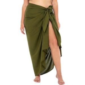 imageBack From Bali Womens Plus Size Sarong Swimsuit Cover Up Solid Beach Wear Bikini Wrap Skirt with Coconut ClipOlive