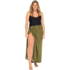 imageBack From Bali Womens Plus Size Sarong Wrap Solid Swimsuit Cover Up Pareo Bathing Suit Beach Skirt Coconut ClipOlive