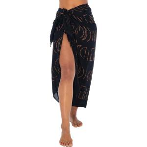 imageBack From Bali Womens Print Sarong Coverup Swimsuit Pareo with Boho Fringe ampamp Coconut Clip  Wrap Skirt or Beach ShawlBlack