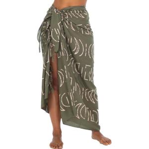 imageBack From Bali Womens Print Sarong Coverup Swimsuit Pareo with Boho Fringe ampamp Coconut Clip  Wrap Skirt or Beach ShawlKhaki