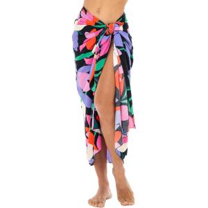 imageBack From Bali Womens Print Sarong Wrap Swimsuit Beach Pareo Skirt Cover Up with Coconut ClipPop Floral Black