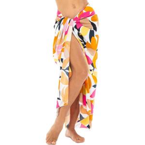 imageBack From Bali Womens Print Sarong Wrap Swimsuit Beach Pareo Skirt Cover Up with Coconut ClipPop Floral White