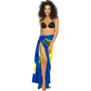 imageBack From Bali Womens Sarong Coverup Hand Painted Flower Swimsuit Wrap Skirt Beach Pareo with Coconut ClipBlue