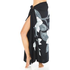 imageBack From Bali Womens Sarong Coverup Hand Painted Flower Swimsuit Wrap Skirt Beach Pareo with Coconut ClipFrangipani Black