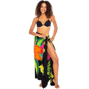 imageBack From Bali Womens Sarong Coverup Hand Painted Flower Swimsuit Wrap Skirt Beach Pareo with Coconut ClipHibiscus Black