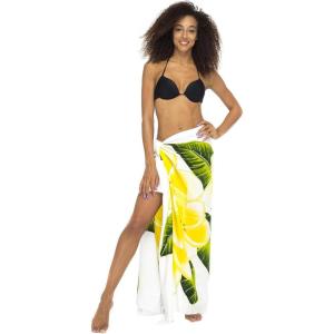 imageBack From Bali Womens Sarong Coverup Hand Painted Flower Swimsuit Wrap Skirt Beach Pareo with Coconut ClipWhite