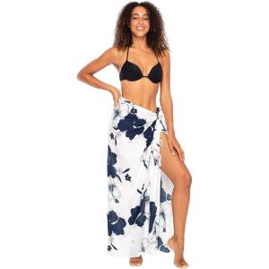 imageBack From Bali Womens Sarong Swimsuit Cover Up Floral Hibiscus Sequins Beach Wear Bikini Wrap Skirt with Coconut ClipNavy
