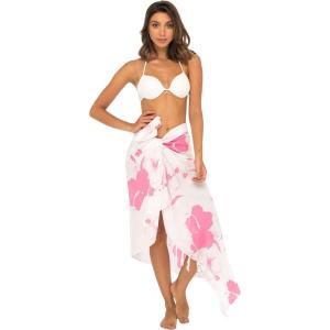 imageBack From Bali Womens Sarong Swimsuit Cover Up Floral Hibiscus Sequins Beach Wear Bikini Wrap Skirt with Coconut ClipPink