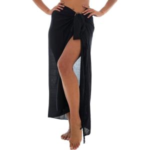 imageBack From Bali Womens Sarong Wrap Swimsuit Cover Up Solid Beach Pareo Bathing Suit Skirt Coconut Tie ClipBlack
