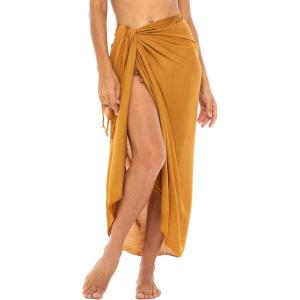 imageBack From Bali Womens Sarong Wrap Swimsuit Cover Up Solid Beach Pareo Bathing Suit Skirt Coconut Tie ClipCaramel