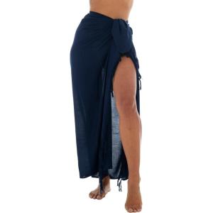 imageBack From Bali Womens Sarong Wrap Swimsuit Cover Up Solid Beach Pareo Bathing Suit Skirt Coconut Tie ClipNavy