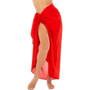 imageBack From Bali Womens Sarong Wrap Swimsuit Cover Up Solid Beach Pareo Bathing Suit Skirt Coconut Tie ClipRed