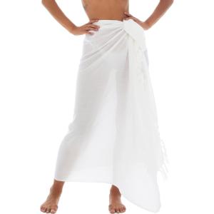 imageBack From Bali Womens Sarong Wrap Swimsuit Cover Up Solid Beach Pareo Bathing Suit Skirt Coconut Tie ClipWhite