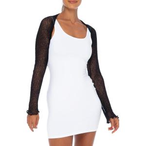 imageBack From Bali Womens Sheer Arm Cover Shrug Long Sleeve Open Front Cropped Mesh Bolero CardiganBlack