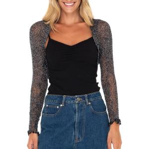 imageBack From Bali Womens Sheer Arm Cover Shrug Long Sleeve Open Front Cropped Mesh Bolero CardiganBlack Silver