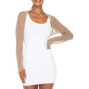 imageBack From Bali Womens Sheer Arm Cover Shrug Long Sleeve Open Front Cropped Mesh Bolero CardiganMocha