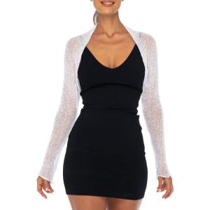imageBack From Bali Womens Sheer Arm Cover Shrug Long Sleeve Open Front Cropped Mesh Bolero CardiganWhite