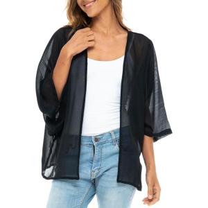 imageBack From Bali Womens Sheer Kimono Cardigan Short Open Front  Sleeve Chiffon DusterBlack