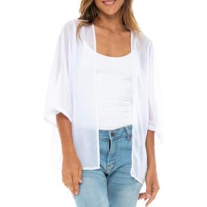 imageBack From Bali Womens Sheer Kimono Cardigan Short Open Front  Sleeve Chiffon DusterWhite