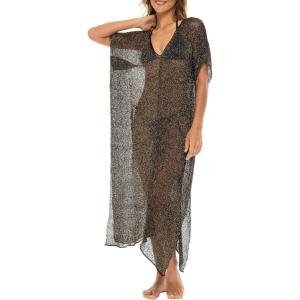 imageBack From Bali Womens Sheer Long Swimsuit Cover Up Sexy Pullover Metallic Mesh Knit Beach PonchoBlack Gold