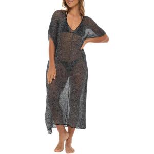 imageBack From Bali Womens Sheer Long Swimsuit Cover Up Sexy Pullover Metallic Mesh Knit Beach PonchoBlack Silver