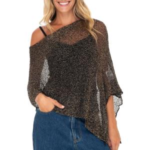 imageBack From Bali Womens Sheer Poncho Shrug Bolero Lightweight Summer Shrug Pullover SweaterBlack Gold
