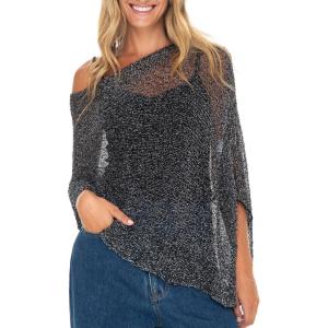 imageBack From Bali Womens Sheer Poncho Shrug Bolero Lightweight Summer Shrug Pullover SweaterBlack Silver