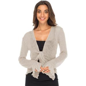 imageBack From Bali Womens Sheer Shrug Bolero Long Sleeves Cropped Cardigan Lite Bell SleevesBeige