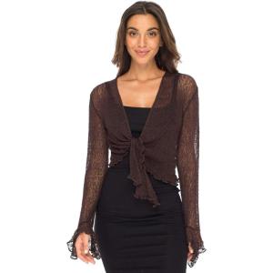 imageBack From Bali Womens Sheer Shrug Bolero Long Sleeves Cropped Cardigan Lite Bell SleevesBrown