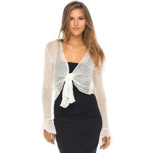 imageBack From Bali Womens Sheer Shrug Bolero Long Sleeves Cropped Cardigan Lite Bell SleevesCreamOff White