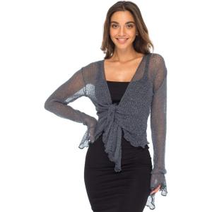 imageBack From Bali Womens Sheer Shrug Bolero Long Sleeves Cropped Cardigan Lite Bell SleevesGunmetal
