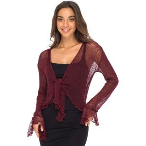 imageBack From Bali Womens Sheer Shrug Bolero Long Sleeves Cropped Cardigan Lite Bell SleevesMaroon