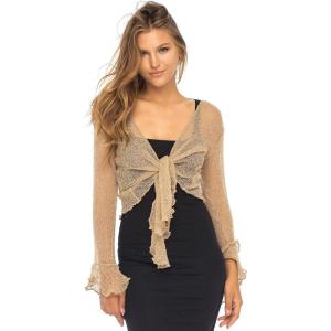 imageBack From Bali Womens Sheer Shrug Bolero Long Sleeves Cropped Cardigan Lite Bell SleevesMocca
