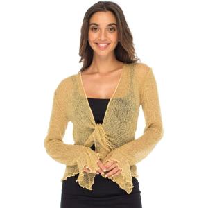 imageBack From Bali Womens Sheer Shrug Bolero Long Sleeves Cropped Cardigan Lite Bell SleevesNatural Gold