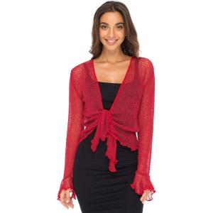 imageBack From Bali Womens Sheer Shrug Bolero Long Sleeves Cropped Cardigan Lite Bell SleevesRed