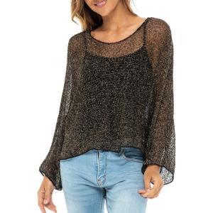 imageBack From Bali Womens Sheer Shrug Dressy Poncho Top Lightweight Mesh Knit Sweater Dolman SleevesBlack Gold