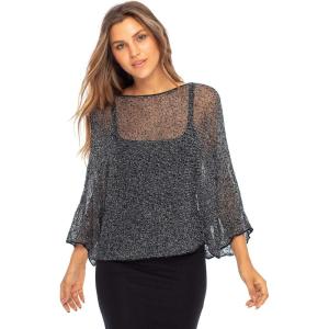 imageBack From Bali Womens Sheer Shrug Dressy Poncho Top Lightweight Mesh Knit Sweater Dolman SleevesBlack Silver
