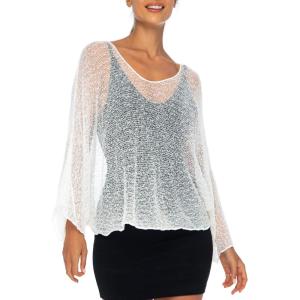 imageBack From Bali Womens Sheer Shrug Dressy Poncho Top Lightweight Mesh Knit Sweater Dolman SleevesCream