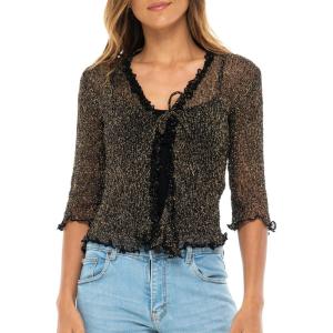 imageBack From Bali Womens Sheer Shrug Ruffle Cardigan Lightweight Sweater Bolero Arm CoverBlack Gold